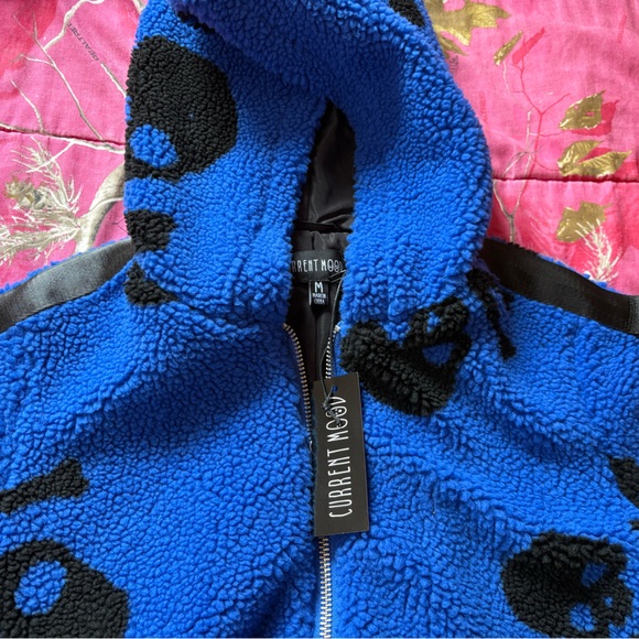 Current Mood Skull On My Sleeve Sherpa Zip Up Hoodie/Jacket by Dolls Kill - Picture 11 of 12